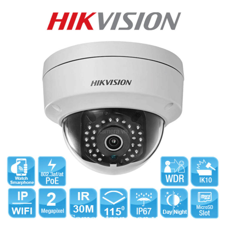 Camera IP Dome hồng ngoại không dây 2.0 Megapixel HIKVISION DS-2CD2121G0-IWS