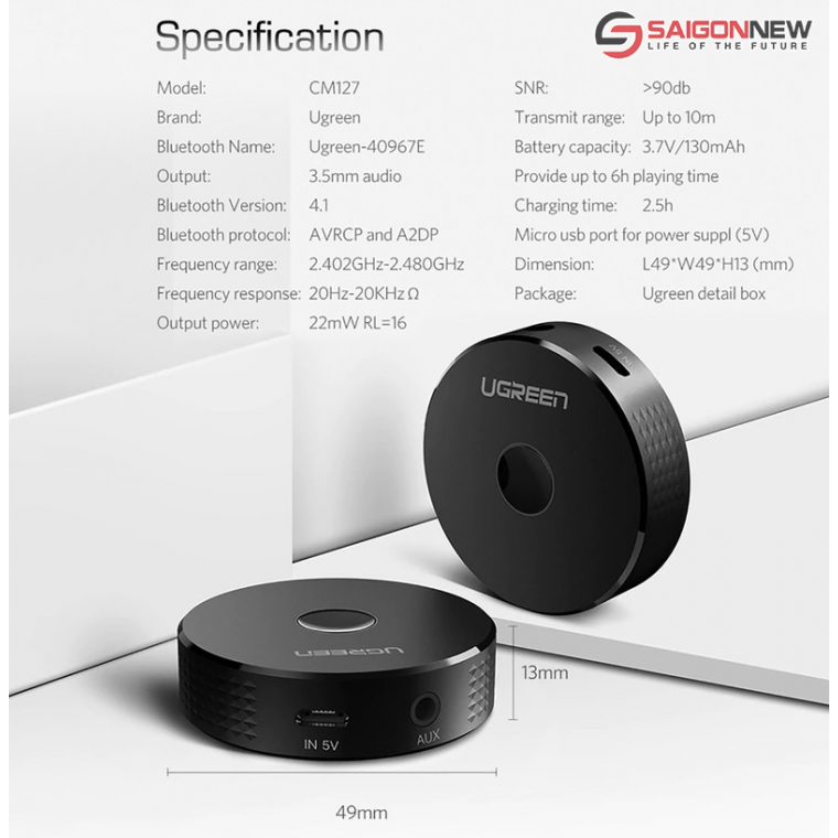 Thiết Bị Nhận Bluetooth UGREEN 40968 CM127