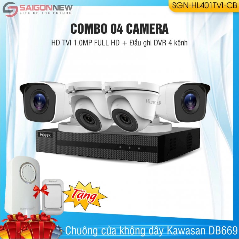 Combo 1 Đầu ghi + 4 Camera HD TVI 1.0MP Full HD