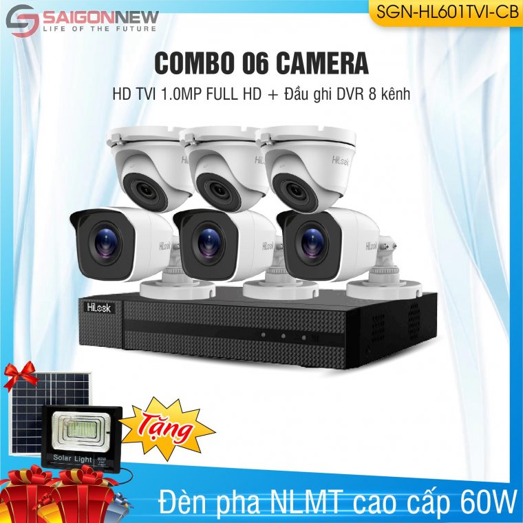 Combo 1 Đầu ghi + 6 Camera HD TVI 1.0MP Full HD