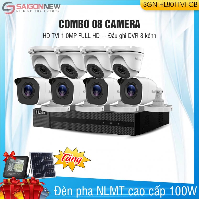Combo 1 Đầu ghi + 8 Camera HD TVI 1.0MP Full HD