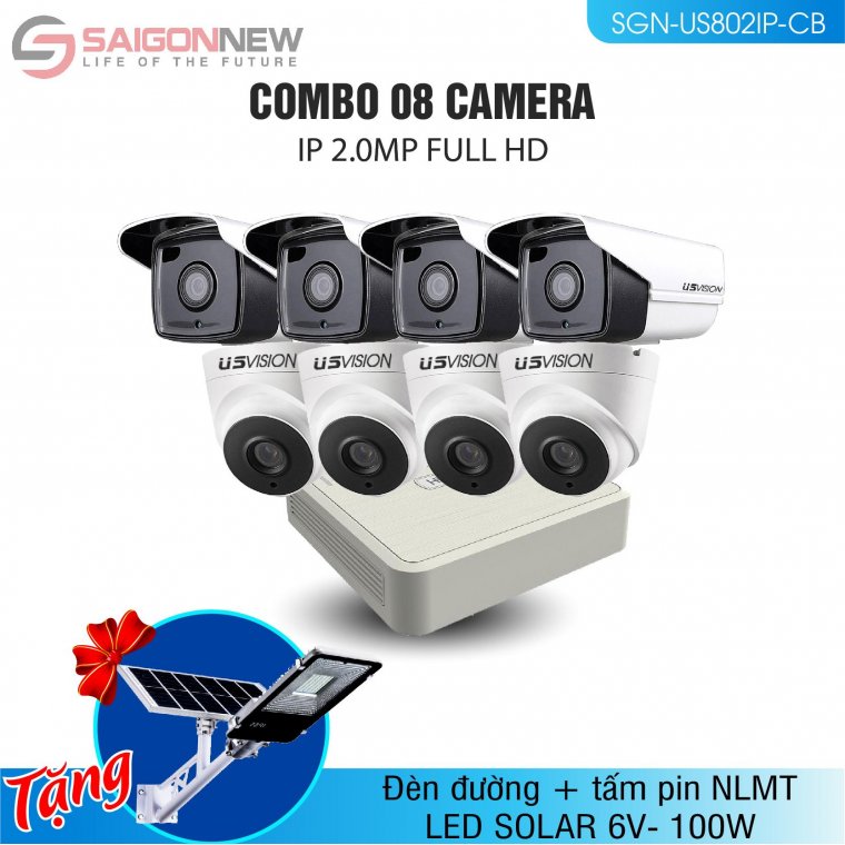 Combo 1 Đầu ghi + 8 Camera IP 2.0MP Full HD