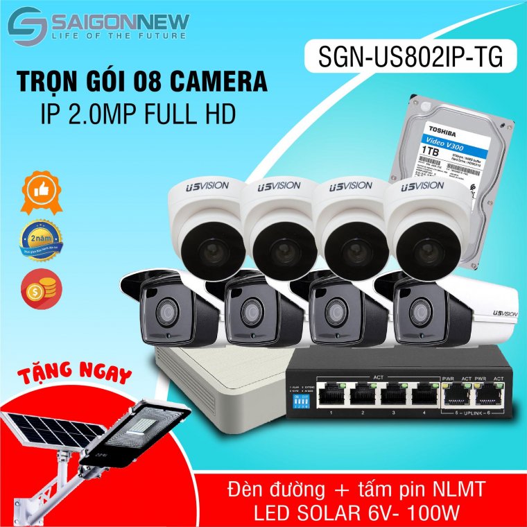 Trọn gói 8 Camera IP 2.0MP Full HD