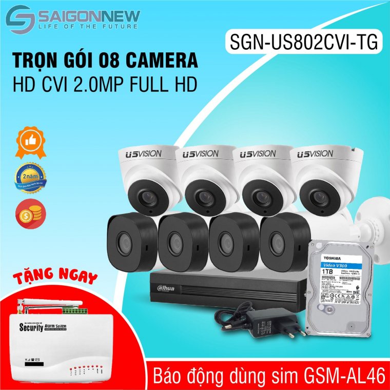 Trọn gói 8 Camera HD CVI 2.0MP Full HD