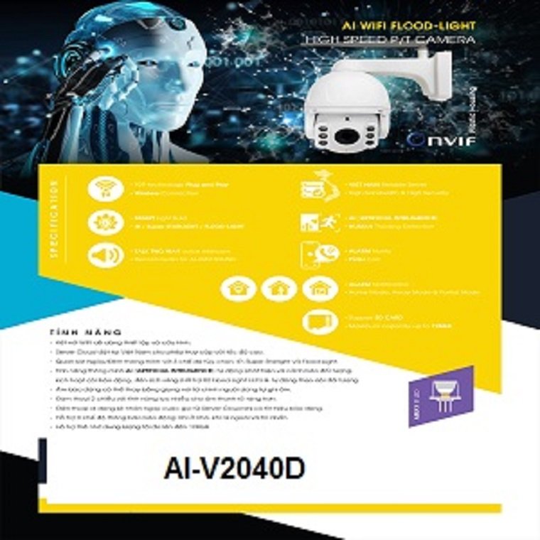 Camera Wifi Flood Light Onvif Pan/Tilt 5.0MP AI-V2040D