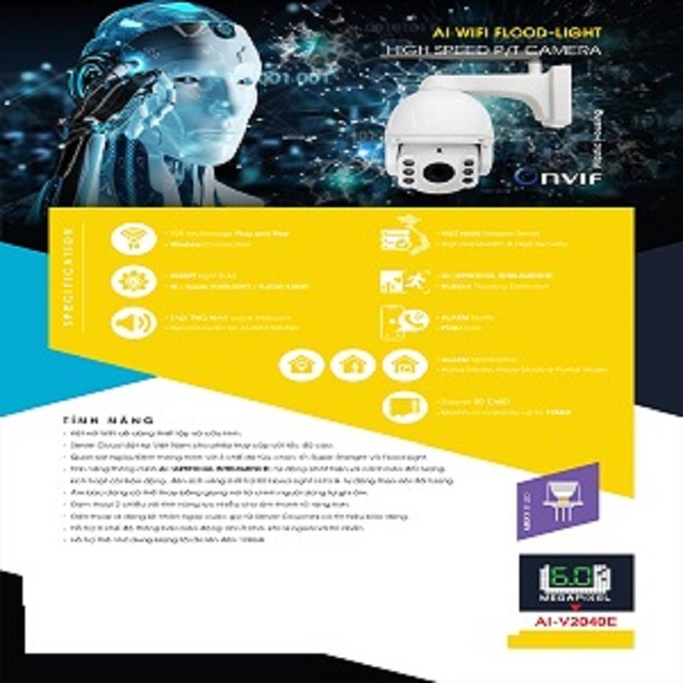 Camera Wifi Flood Light Onvif Pan/Tilt 6.0MP AI-V2040E