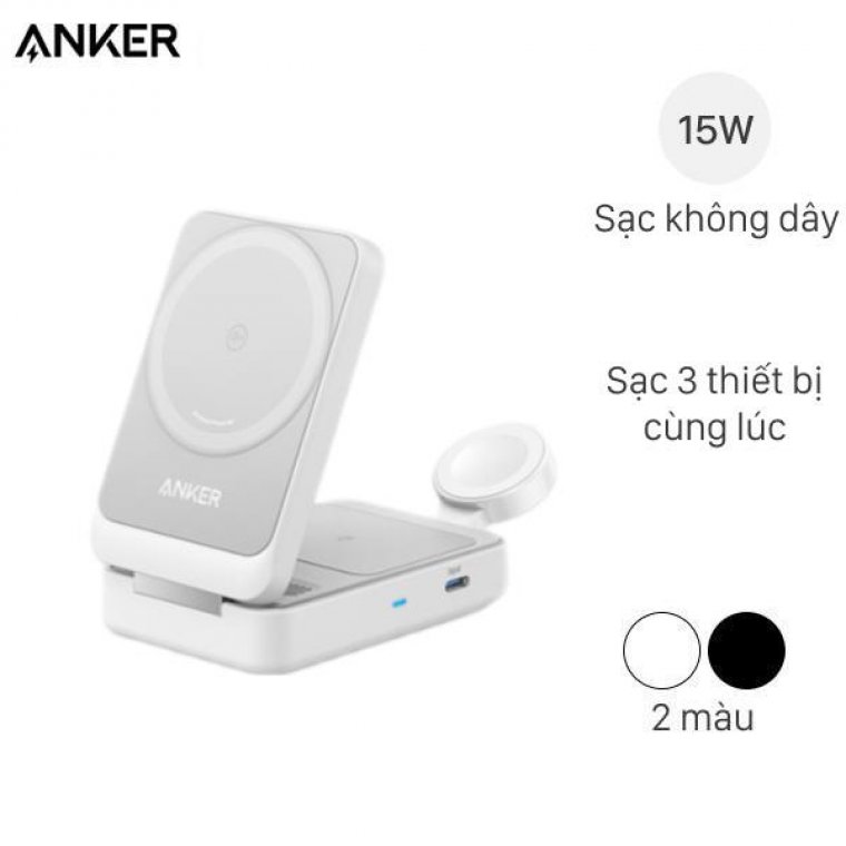 Đế sạc Anker Maggo gập 3 in 1 1C 15W kèm củ sạc + Cáp B2557