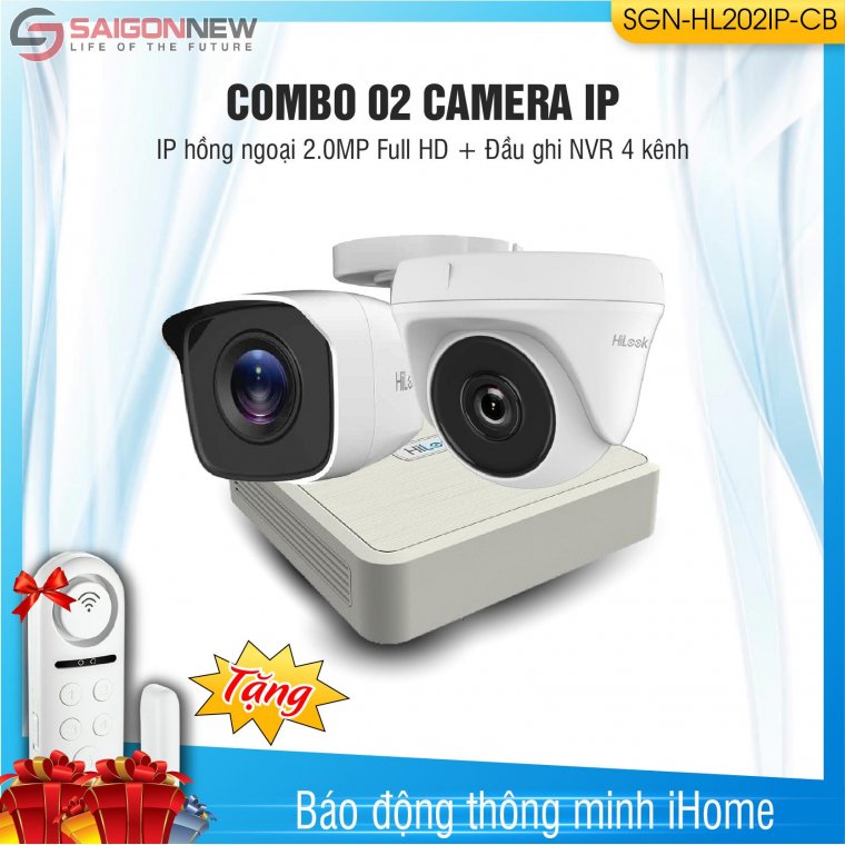 Combo 1 Đầu ghi + 2 Camera IP Hilook 2.0MP Full HD