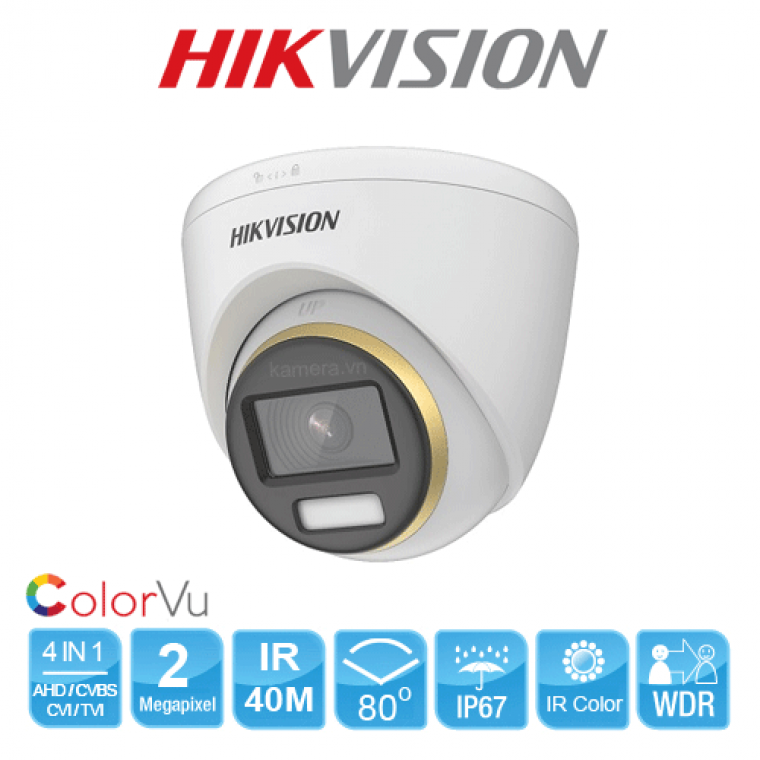 Camera HDTVI ColorVu 2MP HIKVISION DS-2CE72DF3T-F