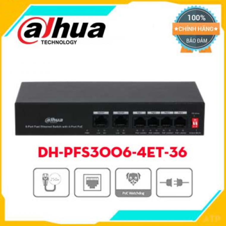 Switch POE 6 cổng tốc độ cao DAHUA DH-PFS3006-4ET-36