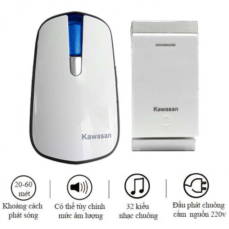 CHUÔNG NÚT KHÔNG DÂY - NÚT NHẤN KHÔNG CẦN PIN - KAWASAN - DB818 