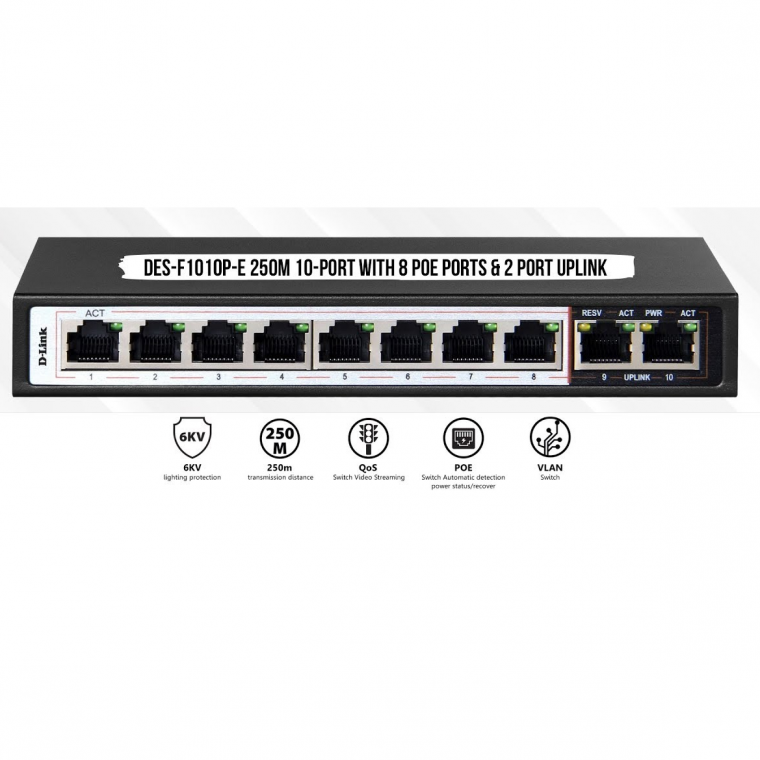 Switch PoE 10 Port 10/100Mbps DLink DES-F1010P