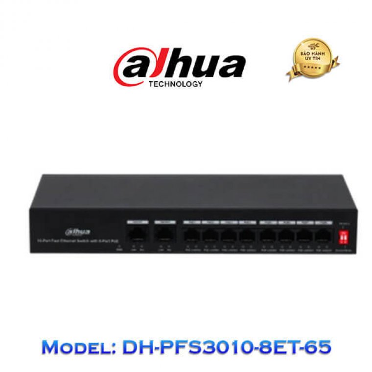 Switch PoE 8 port DAHUA DH-PFS3010-8ET-65 tốc độ nhanh