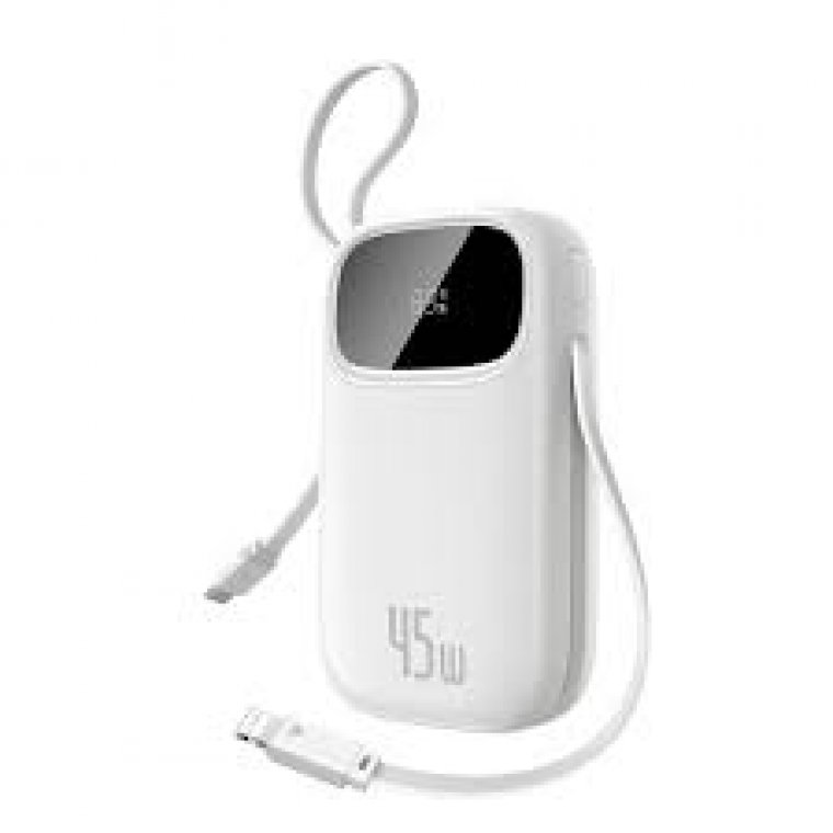 OS-Baseus EnerFill FC31 Qpow 3 Digital Display Power Bank with USB-C+IP Cables 10000mAh 45W Moon Whi