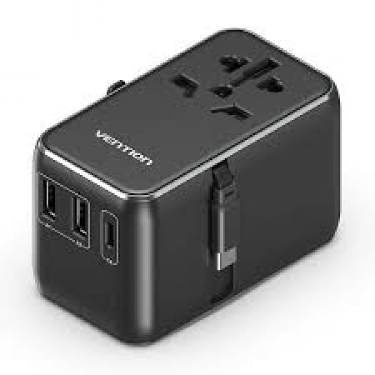 Củ Sạc Nhanh Đa Năng Du Lịch Toàn Cầu 1C + 2A VENTION FJI (US/UK/EU/CN) 65W – BLACK