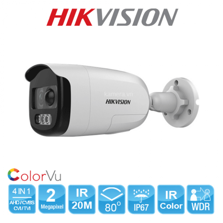 Camera HDTVI Colorvu 2MP HIKVISION DS-2CE12DFT-PIRXOF