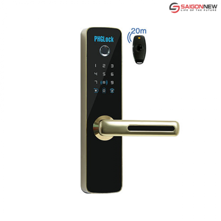 Khoá cửa chính văn phòng PHGLock FP7153 có remote (Đen vàng)