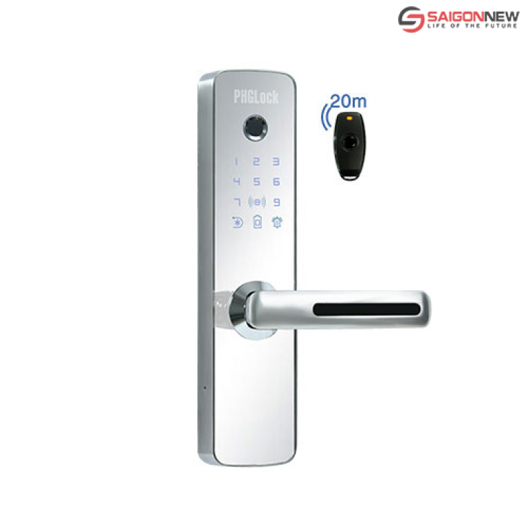 Khoá cửa chính văn phòng PHGLock FP7153 có remote (Bạc)