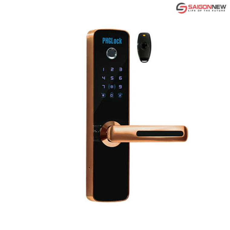 Khoá cửa chính văn phòng PHGLock FP7153 phiên bản giới hạn có remote (Vàng hồng)