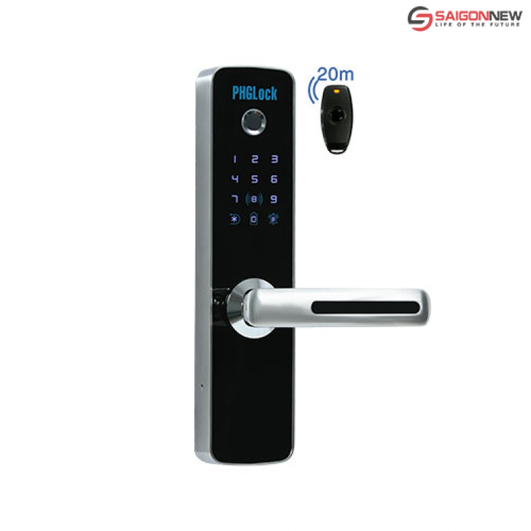 Khoá cửa chính văn phòng PHGLock FP7153 có remote (Đen Bạc)