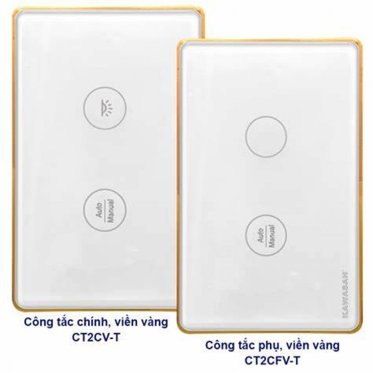 CẶP ĐÔI CÔNG TẮC WIFI - KẾT NỐI 2 CHIỀU (DÙNG CHO CẦU THANG - HÀNH LANG) - VIỀN VÀNG - KAWASAN - CT2