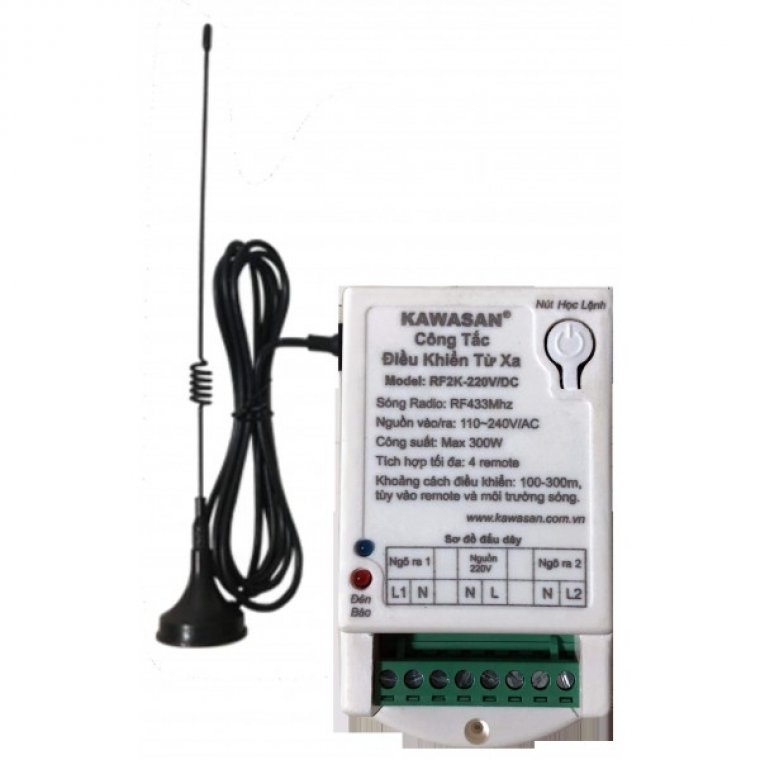 CÔNG TẮC ĐIỀU KHIỂN TỪ XA - 2 KÊNH, ANTEN DÀI, KHÔNG GỒM REMOTE, RF2KB 220V