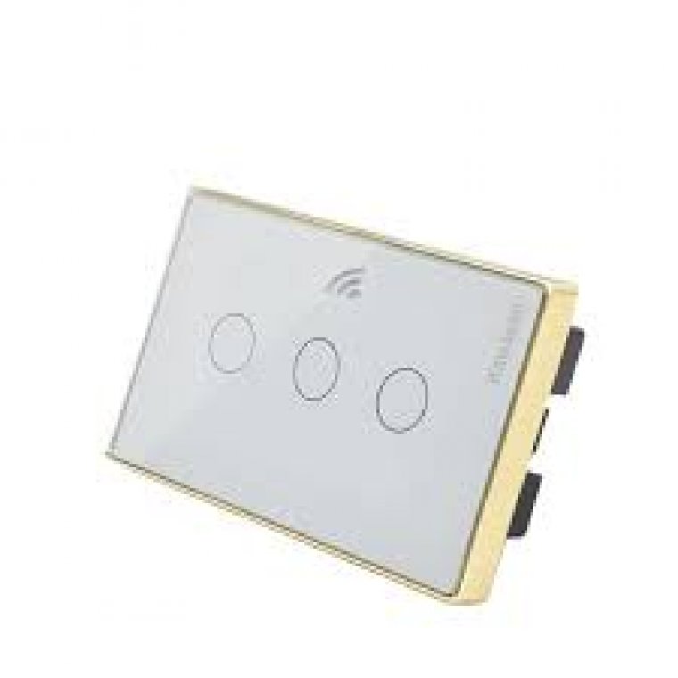 CÔNG TẮC CẢM ỨNG MẶT CHỮ NHẬT KÍNH TRẮNG ĐEN VIỀN VÀNG BẠC KAWASAN- CT3C-WIFI KÍNH TRẮNG / ĐEN - VIỀ
