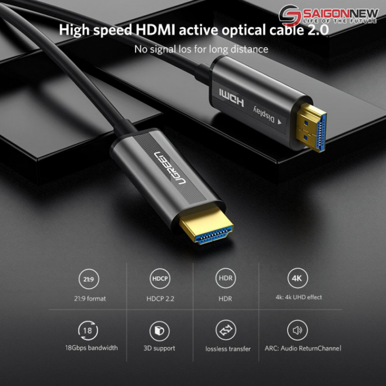 Cáp HDMI 2.0 sợi quang 2m UGREEN 50715 HD132