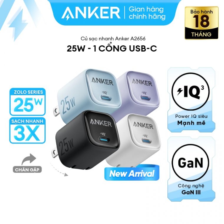 Củ sạc Anker Zolo 1C 25W Xanh dương (Blue) B2C_A2656