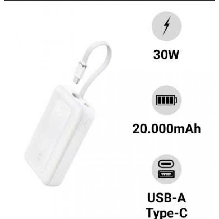 Sạc dự phòng Anker Zolo 1C1A 30W 10000mAh (Built-In USB-C Cable) Trắng (White) B2B_A1688
