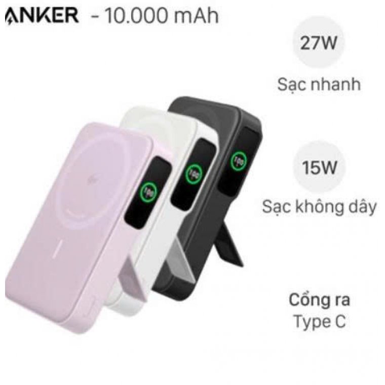Sạc dự phòng Anker MagGo 1C 15W 10000mAh Trắng (White) Mã: B2C_A1654